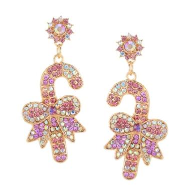 Imagem de Canboer Brincos de Natal Feliz Natal árvore arco lâmpada doce bengala gengibre homem enfeite de natal brincos pendentes de Natal joias festivas para mulheres, Zinco, Strass