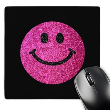 Imagem de 3dRose Mouse pad LLC 20 x 20 x 0,65 cm, rosto sorridente feminino rosa choque textura brilhante gráfico não brilho real ou brilho em preto groovy (mp_123157_1)