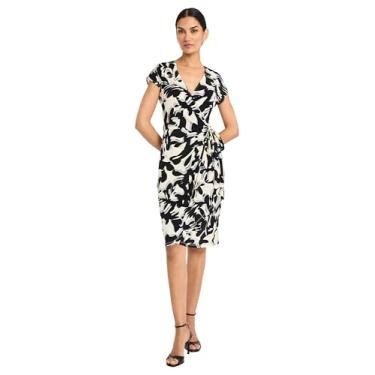 Imagem de Maggy London Vestido feminino com manga cavada, gola V, gola V, laço lateral na cintura, elegante para casamento, Creme/cinza prateado, 38