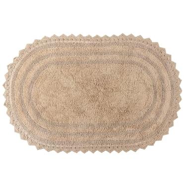 Imagem de RAJRANG BRINGING RAJASTHAN TO YOU Tapete de banho para banheiro cozinha e spa com padrão de crochê algodão luxo absorvente macio reversível boho tapete de banho areia oval 24x17 polegadas