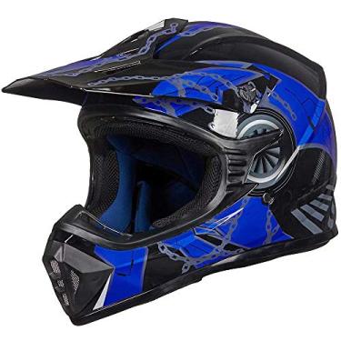 Imagem de ILM Capacete off-road infantil ATV Motocross Dirt Bike Motocross BMX MX Downhill Aprovado pelo DOT (azul preto, adulto-GGG)