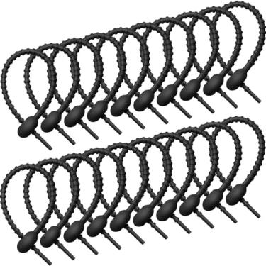 Imagem de Boao 20 peças de silicone prendedor de bolsa, tiras de cabo, gravata de pão, laço de borracha reutilizável, laços de silicone multiuso, abraçadeiras de cabo, cordão de silicone, laços de cobra