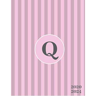 Imagem de 2020-2024: Initial Monogram Letter Q Five 2020-2024 Five Year Planner 60 Months Calendar View. Classic 5 Year Calendar, Organizer, Agenda, Gratitude Journal and Notebook - Pink & Gray Stripe