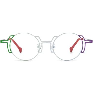 Imagem de FONEX Armação de óculos de titânio puro colorido feminino retrô redondo 2022 óculos óticos vintage F85749, F85858 Branco, 44-25-145