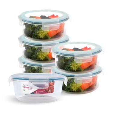 Imagem de Kit 6 Potes de Vidro Redondo com Tampa Hermética 620ml (Azul)