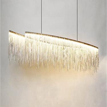 Imagem de Retangular Borla Luz Pendente Moderno Luxuoso Corrente Decorativa Led Lustre Iluminação De Teto Para Sala De Estar Mesa De Jantar Hotel(150cm, 60W,Chrome, Natural White)