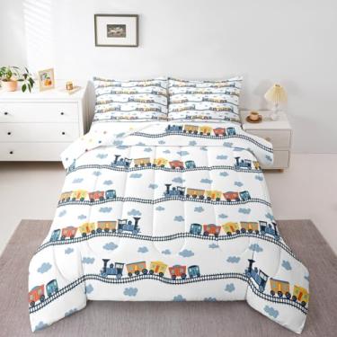 Imagem de Erosebridal Conjunto de edredom de trem infantil gêmeo para meninos e meninas conjunto de cama de carro de desenho animado conjuntos de edredom de motor a vapor veículos ferroviários edredom
