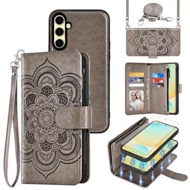 Imagem de Asuwish Capa de celular para Samsung Galaxy S24 FE 5G Carteira com zíper magnética destacável com protetor de tela de vidro temperado alça transversal porta-cartões de flores S 24 EF S24FE 24S