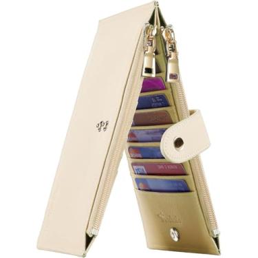Imagem de Carteira feminina RFID Travelambo Tamanho grande, dobrável, para vários cartões, com zíper, porta-cartões de crédito, Bege, one size, Minimalista