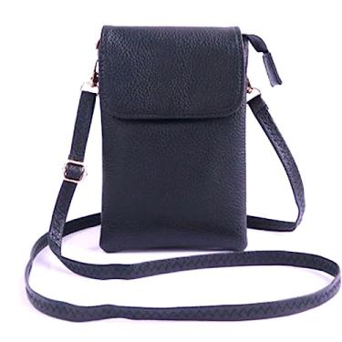 Imagem de Tapp Collections Bolsa de couro pequena transversal para celular bolsa carteira com alça ajustável - preta