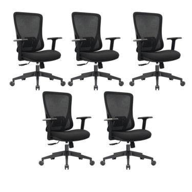 Imagem de Conjunto 5 Cadeiras Kapppa Giratórias Diretor com Braços Ajustáveis Preto