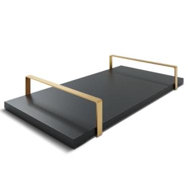 Imagem de Bandeja Decorativa 25x50cm Borda Infinita Preta Com Alça Cobre - Lubra
