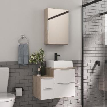 Imagem de Conjunto Gabinete Banheiro Nivus 60cm  - MOVEIS JOIA, Madeirado / Bran