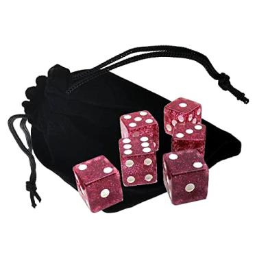 Imagem de Set of (6) 16mm D6 Transparent Glitter Dice Standard Squared Corners ... Plus Black Velvet Cloth Pouch Bag (Purple)