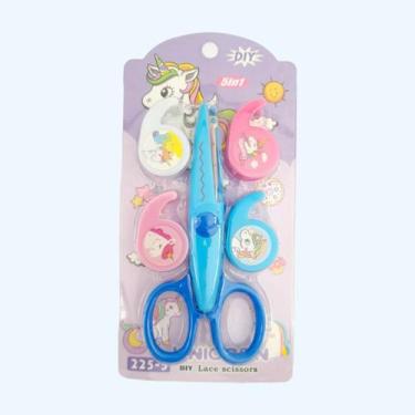 Imagem de Kit Tesoura Picotar Sem Ponta Com Fita Tape Escolar Infantil - Papelar