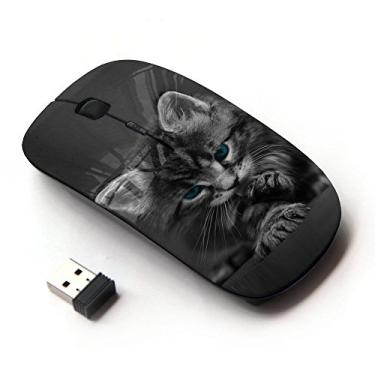 Imagem de KawaiiMouse [Mouse óptico sem fio 2,4 G] Cute Paw Kitten Whiskers Grey Baby Cat