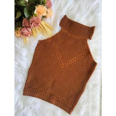 Imagem de Blusinha Cropped Regata Frente Única Feminina Gola Alta Garrafinha Com