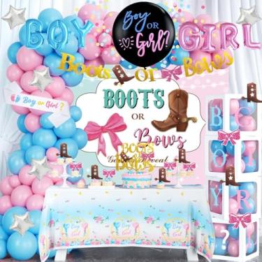 Imagem de Fiesec Botas Ou Laços Decorações De Revelação De Gênero, Decorações De Revelação De Gênero, Decoração De Festa De Revelação De Gênero De Bebê Menino Ou Menina, Cenário, Balão, Guirlanda, Faixa, Toal
