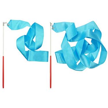 Imagem de Varinhas de fita de ginástica rítmica arco-íris de louvor para crianças, espetáculos de talentos de dança artística, pacote com 2 da Baryuefull (azul)