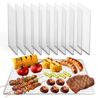 Imagem de aglehome Topper para churrasqueira, grelhas descartáveis para churrasco, pacote com 10 unidades de malha para churrasqueira ao ar livre, cobertura descartável para evitar que os alimentos caiam nas