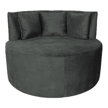 Imagem de Sofá Puff Chaise Estofada Redondo Barcelona Almofadas Suede Grafite El