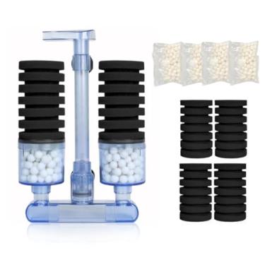 Imagem de UPETTOOLS Filtro de esponja bioquímica para aquário, filtro de espuma para aquário ultra quite bomba de ar de aquário com cabeça dupla