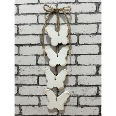 Imagem de Penca de Borboleta Branca Penca com 4 Borboletas Decoração de Porta - 