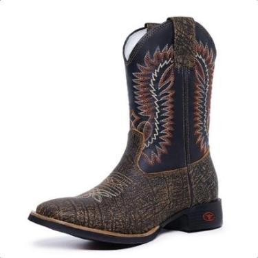 Imagem de Bota Texana Masculina Country Botina Cano Longo Couro Rajado-Masculino