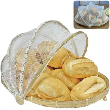 Imagem de Cesto Porta Pão Bolo Bambu Cobertura Retrátil Oval Bordado 43cm - MUND