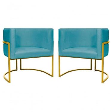 Imagem de Kit 2 Poltronas Decorativa Luxo Base De Metal Dourada Escritório Recepção Sala Suede Verde Agua Eli Móveis E Decoração