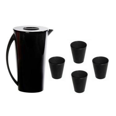 Imagem de Kit Jarra Fresc Vemplast 1 Jarra 4 Copos Tropical Preto