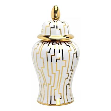 Imagem de Vaso Decorativo Porcelana Chinesa Branco Dourado 37X17