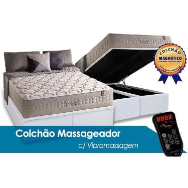 Imagem de Cama Box Baú Queen: Colchão Molas MasterPocket Ensacadas Anjos Magnético Infravermelho Commodite + Base crc Courano Branco(158x198)