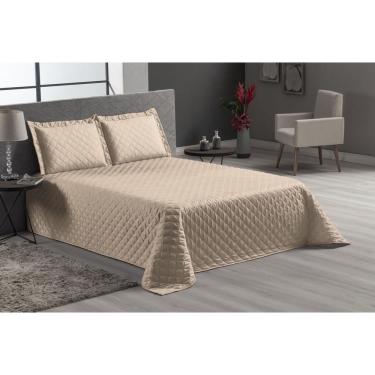 Imagem de Cobre Leito Cama Casal Queen 3 Peças Matelado Bege Luxo