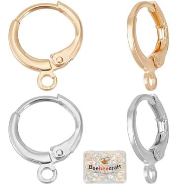Imagem de Beebeecraft 1 caixa de 60 peças de ganchos de brinco banhados a ouro 18K e platina latão redondo pequeno argola com laço 15 x 2 mm ganchos de alavanca para fazer joias brincos
