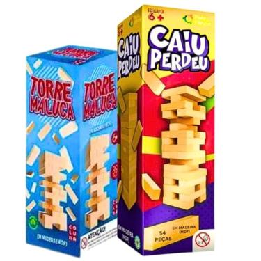 Imagem de Torre de Blocos Habilidade Coordenação Equilíbrio Diversão em Família Caiu Perdeu