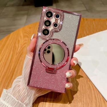 Imagem de HPQWN para Samsung A54 Luxury Mirror Bracket Case Capa de Revestimento (para Samsung A54/Rosa)