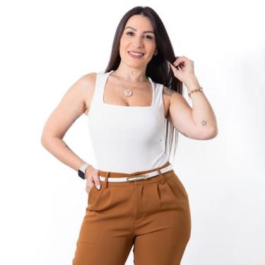 Imagem de Body Feminino Decote Reto Alça Larga Canelado Basico Social - Swiss Bo