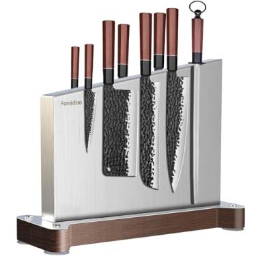 Imagem de Fomidao Suporte magnético para facas, grande bloco magnético de dupla face sem facas, ímã de aço inoxidável, suporte de faca de cozinha, suporte magnético forte para facas de armazenamento com três