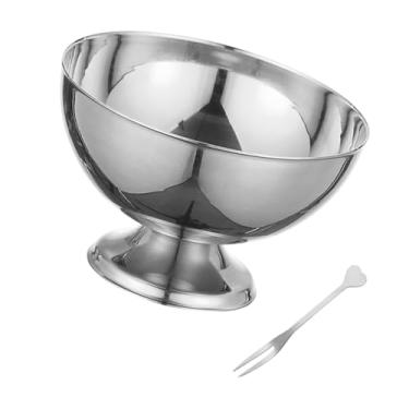 Imagem de DimyFew aço inoxidável Cream de xícara de salada de salada Copo de sobremesa de pé de pé alto caneca de milk -shake para festa, L Silver