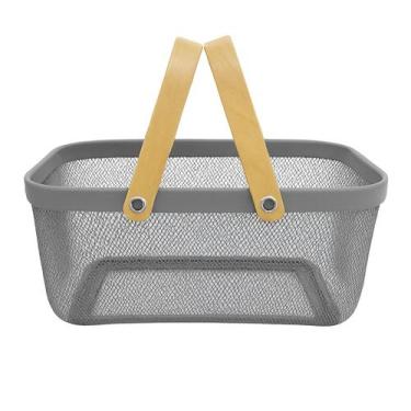 Imagem de Fruteira Cesto Aramado C/ Alça Organizador Mesa Decoração - Kadê, Cinz
