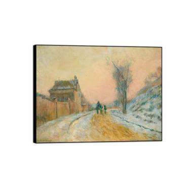 Imagem de MUHJDYC Pintura de paisagem arte de parede famosa - impressão em tela de moldura preta - imagem vintage para sala de estar quarto decoração de parede de casa pronto para pendurar - carrinho na neve