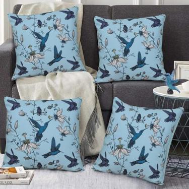 Imagem de Tiny Break Capa de almofada decorativa 100% algodão, Birds Paradise Spring Season Conjunto de 4 (45 x 46 cm, multi)