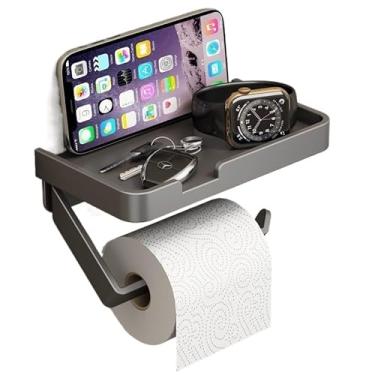 Imagem de Suporte Porta Papel Higienico Preto e Suporte para Celular Com Adesivo (ES-02)