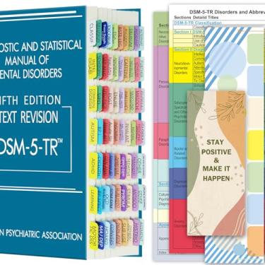 Imagem de Abas de índice para DSM-5-TR, DSM-5, abas DSM-V-TR laminadas e codificadas por cores, com 18 abas em branco, guia de alinhamento e marcador inspirador incluído, resistente a rasgos e à prova d'água