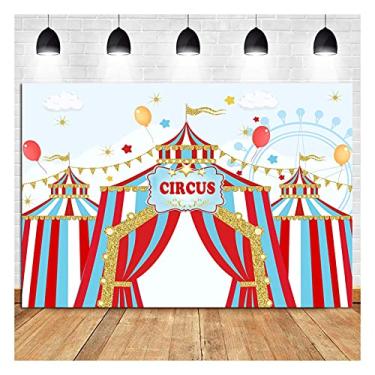 Imagem de Céu Azul Vermelho Branco Listrado Tenda Ferris Roda Circo Carnaval Cenário Fotografia Cenário 2,1 x 1,5 m Infantil Festa de Aniversário Foto Fundo Chá de Bebê Sobremesa Mesa Decoração Banner Adereços Vinil