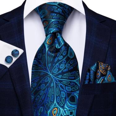 Imagem de Azul Marinho Sólido Paisley Gravata De Casamento De Seda Para Homens Lenço Abotoaduras Masculinas Conjunto De Gravata De Negócios Festa, C, One Size