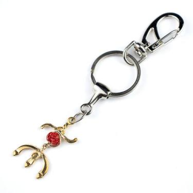 Imagem de Chaveiro Pomba Gira Tridente Dourado Rosa 13 cm Metal - Lua Mística - 