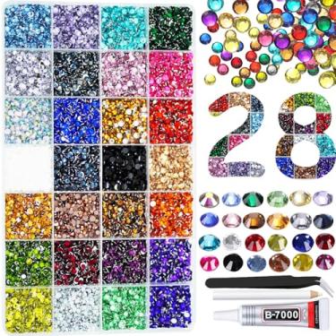 Imagem de ALOCIAM 22.000 Strass De Resina Para Artesanato, 28 Cores Misturadas, 3 Mm E 4 Mm, Pedras Preciosas Sem Fixação A Quente, Contas Coloridas Prateadas Com Cola De 15 Ml Para Artesanato, Unhas E Decora
