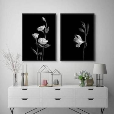 Imagem de Kit 2 Quadros Flores Branco E Preto 45X34Cm - Branca - Quadros On-Line